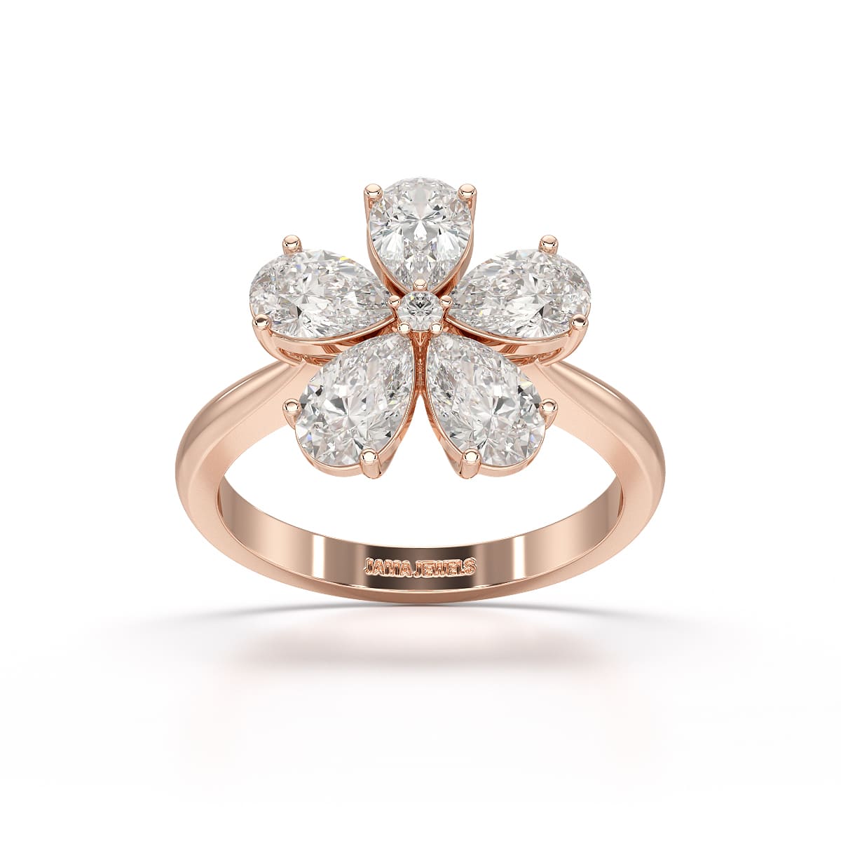 3.8 CT Pear Cut Lab Diamond Flower Shape Ring