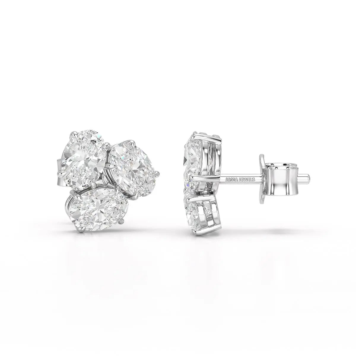 3 CT Lab Diamond Oval Cut Three Stone Earrings Jama Jewels