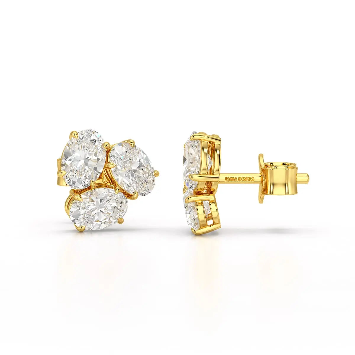 3 CT Lab Diamond Oval Cut Three Stone Earrings Jama Jewels