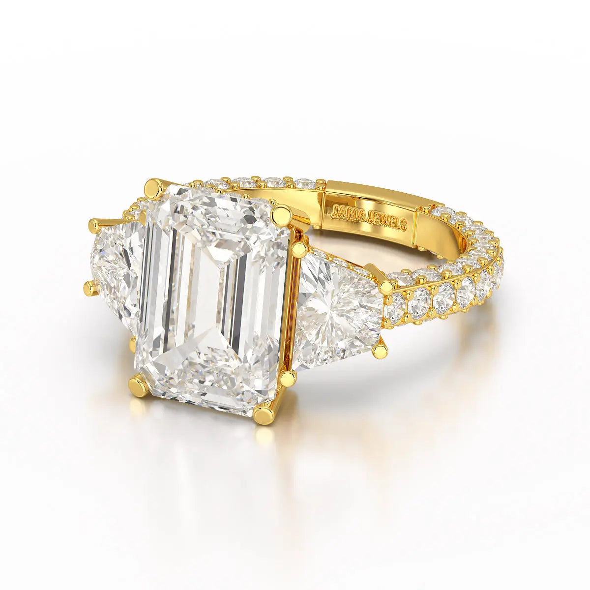 7.49 CT Three Stone Emerald Cut Lab Diamond Ring