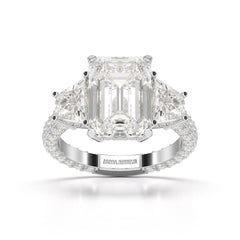 7.49 CT Three Stone Emerald Cut Lab Diamond Ring