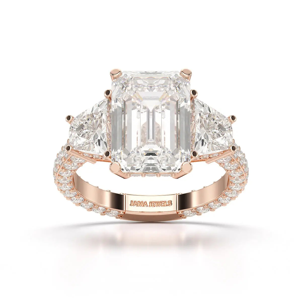 7.49 CT Three Stone Emerald Cut Lab Diamond Ring