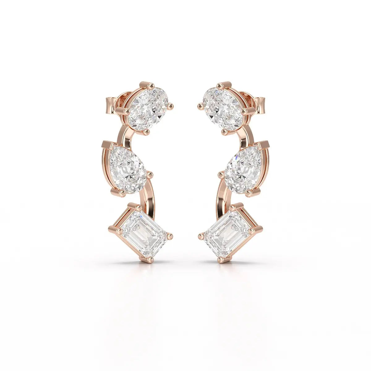 3.45 CT Lab Diamond Multi-Shape Three Stone Earrings Jama Jewels
