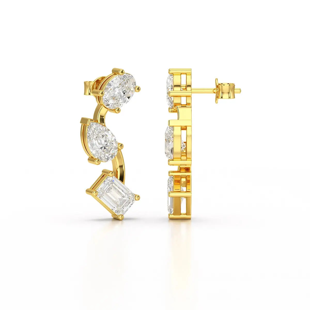 3.45 CT Lab Diamond Multi-Shape Three Stone Earrings Jama Jewels