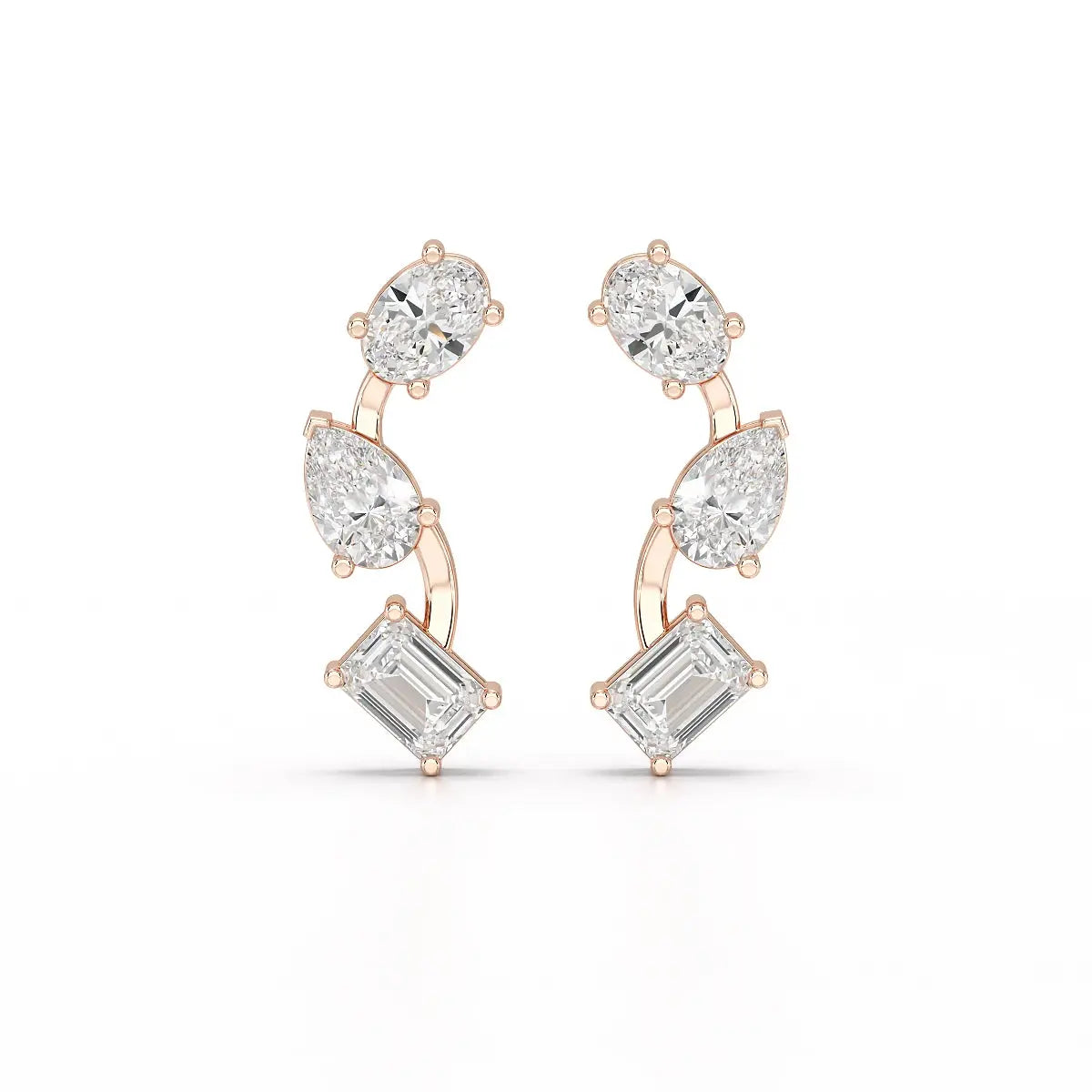 3.45 CT Lab Diamond Multi-Shape Three Stone Earrings Jama Jewels