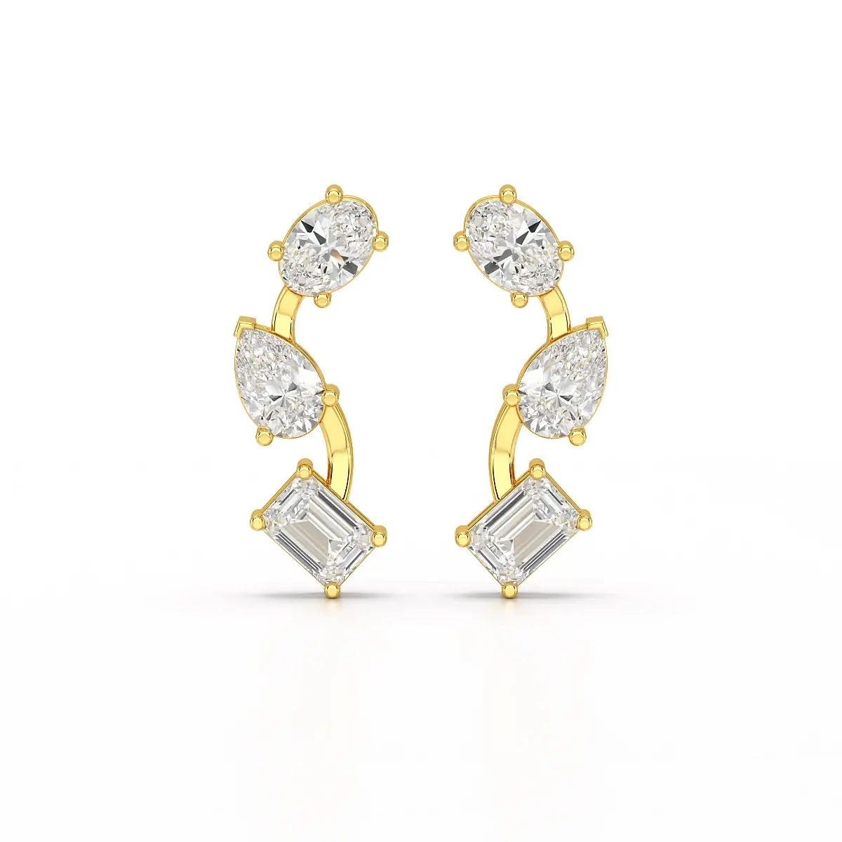 3.45 CT Lab Diamond Multi-Shape Three Stone Earrings Jama Jewels