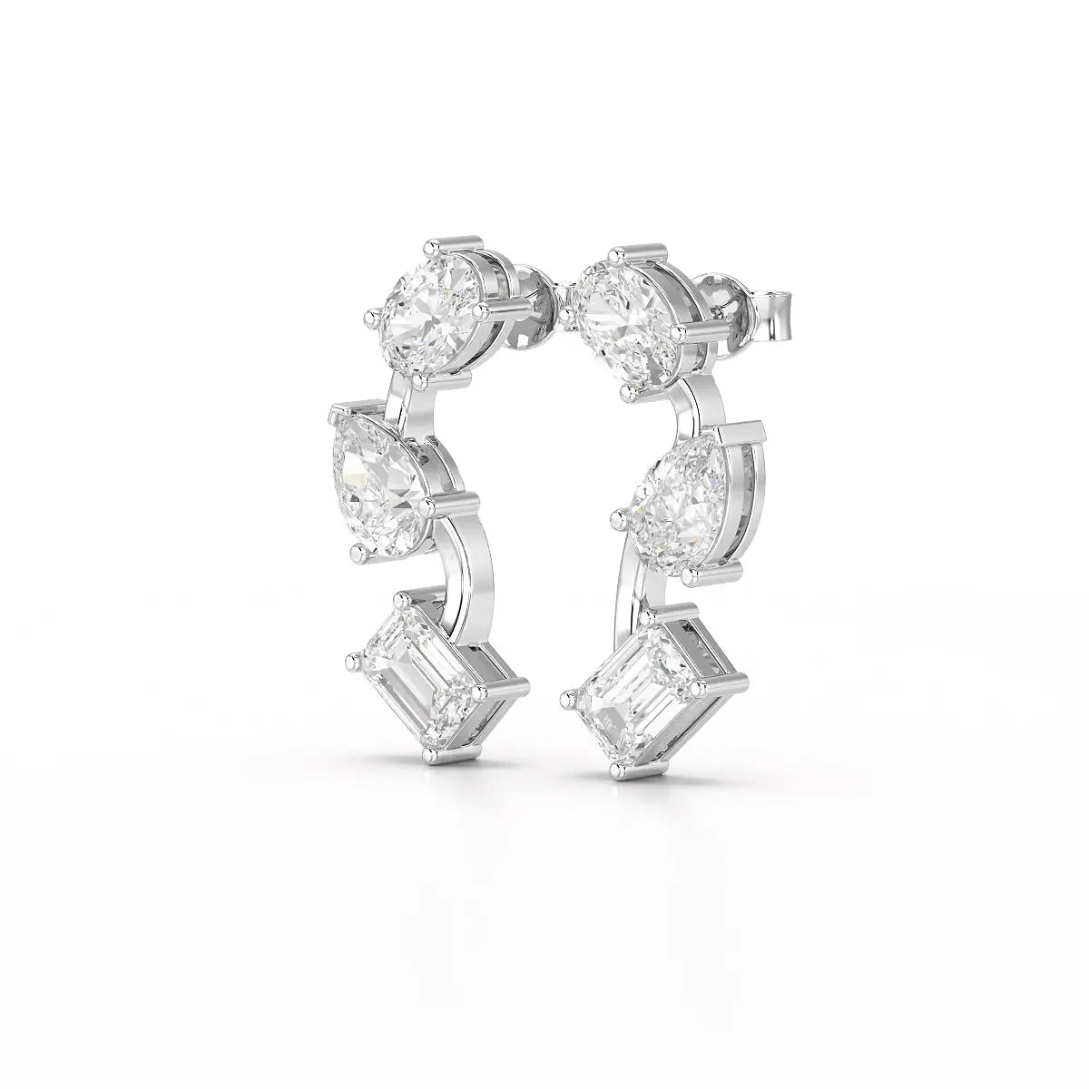 3.45 CT Lab Diamond Multi-Shape Three Stone Earrings Jama Jewels