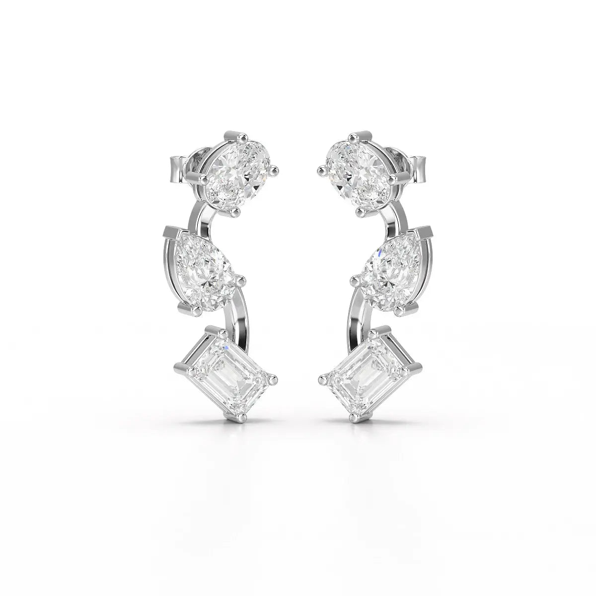 3.45 CT Lab Diamond Multi-Shape Three Stone Earrings Jama Jewels