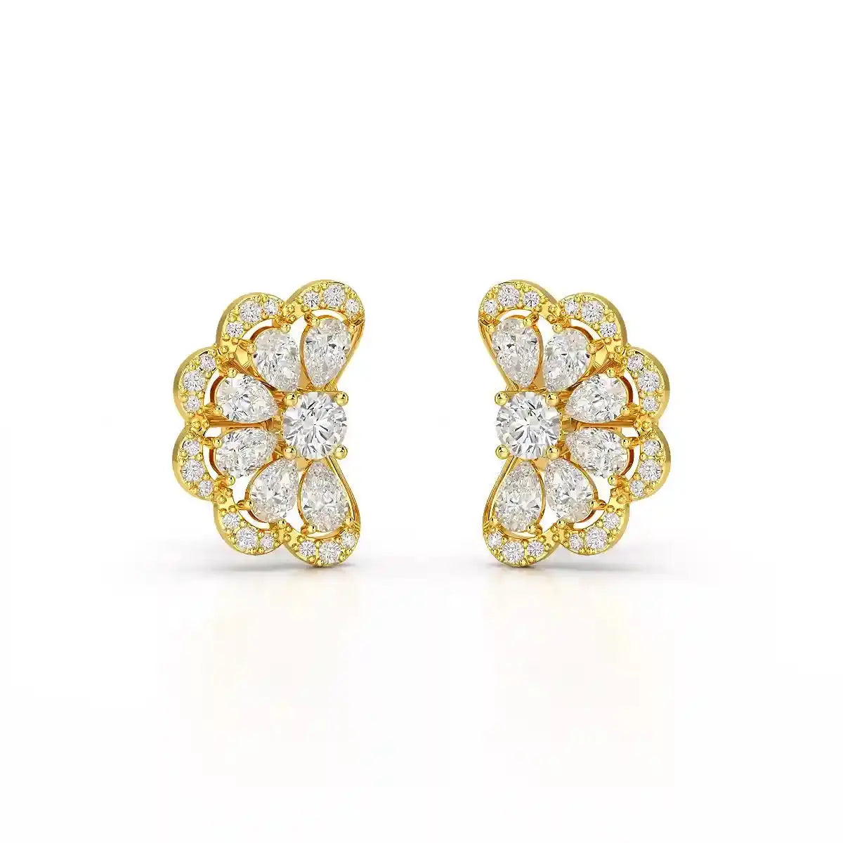 1.05 CT Flower Shape Stud Earring with Pear & Round cut Lab Diamonds Jama Jewels
