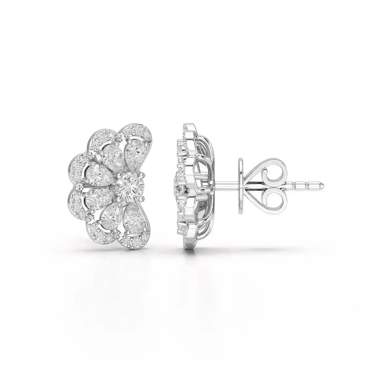 1.05 CT Flower Shape Stud Earring with Pear & Round cut Lab Diamonds Jama Jewels