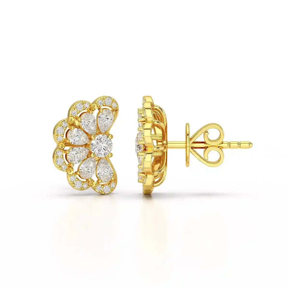 1.05 CT Flower Shape Stud Earring with Pear & Round cut Lab Diamonds Jama Jewels