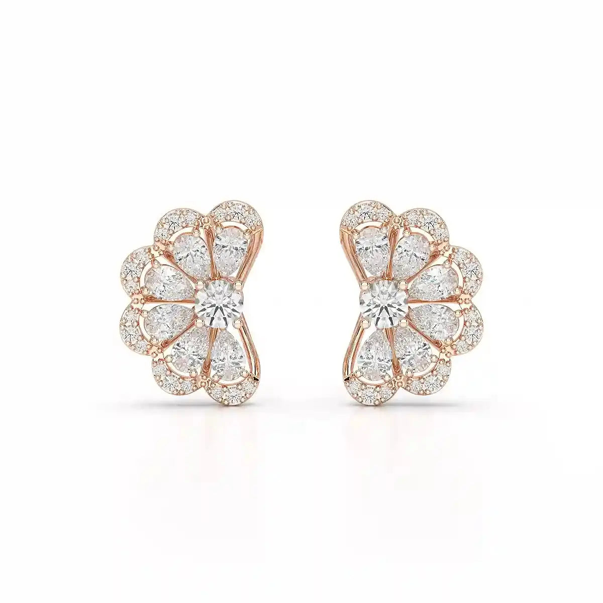 1.05 CT Flower Shape Stud Earring with Pear & Round cut Lab Diamonds Jama Jewels