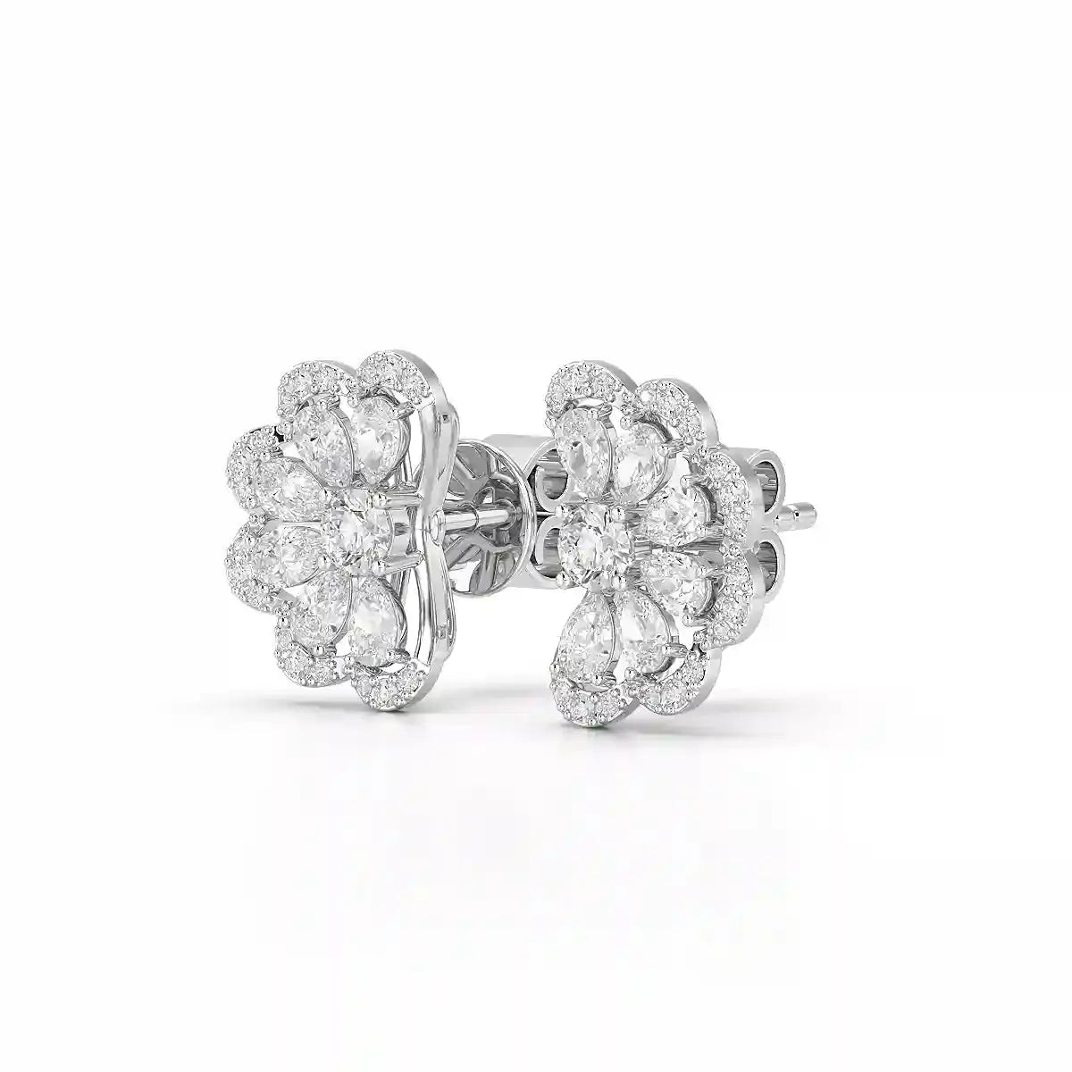 1.05 CT Flower Shape Stud Earring with Pear & Round cut Lab Diamonds Jama Jewels