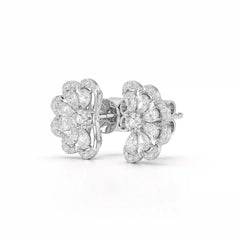 1.05 CT Flower Shape Stud Earring with Pear & Round cut Lab Diamonds Jama Jewels
