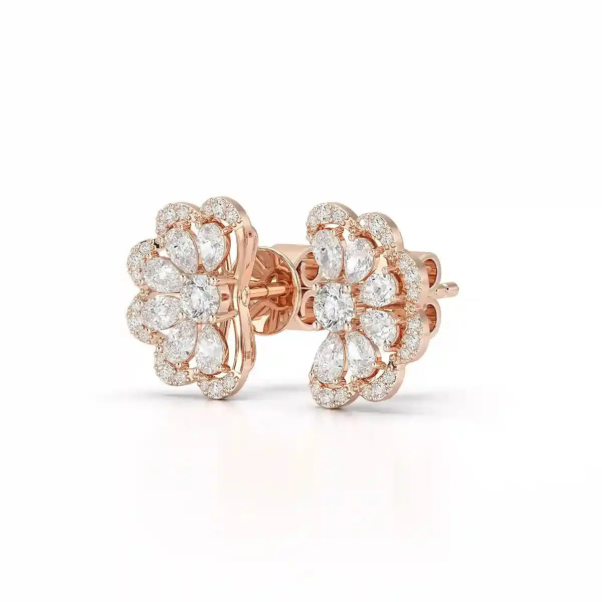 1.05 CT Flower Shape Stud Earring with Pear & Round cut Lab Diamonds Jama Jewels