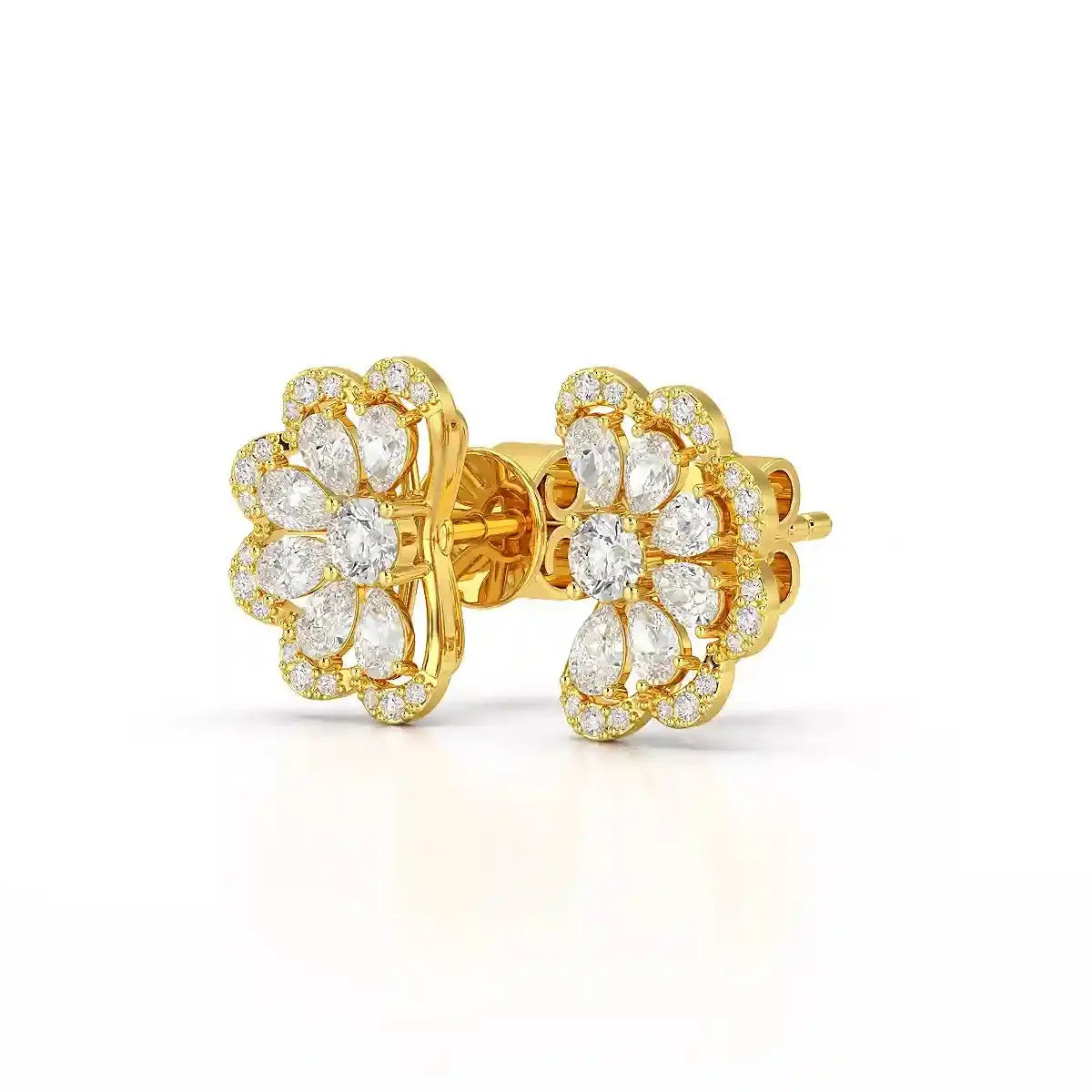 1.05 CT Flower Shape Stud Earring with Pear & Round cut Lab Diamonds Jama Jewels