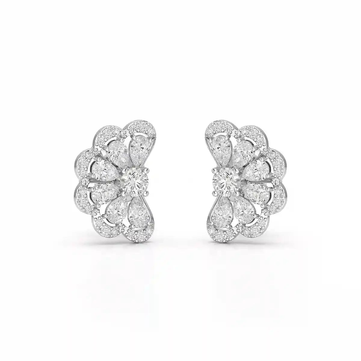 1.05 CT Flower Shape Stud Earring with Pear & Round cut Lab Diamonds Jama Jewels
