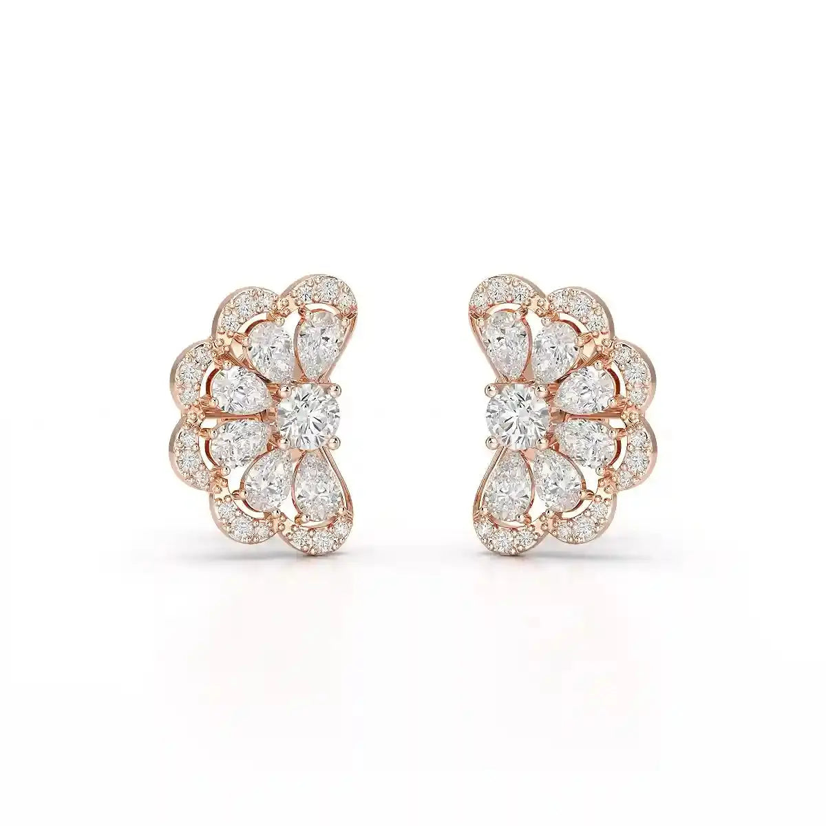 1.05 CT Flower Shape Stud Earring with Pear & Round cut Lab Diamonds Jama Jewels