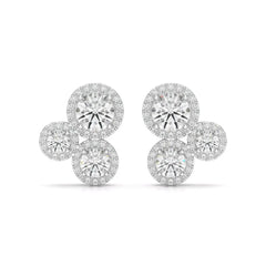 2.30 CT Trio Halo Round Cut Diamond Stud Earrings Jama Jewels