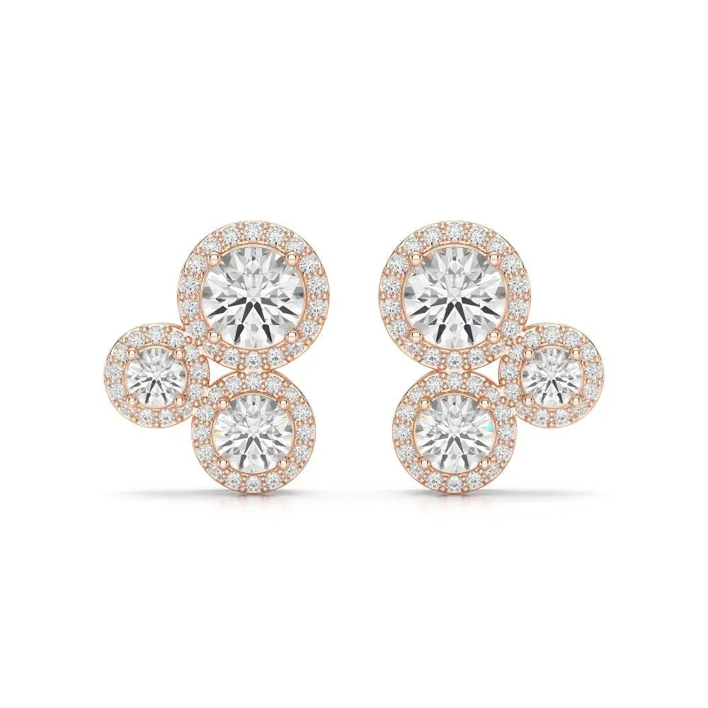 2.30 CT Trio Halo Round Cut Diamond Stud Earrings Jama Jewels