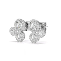 2.30 CT Trio Halo Round Cut Diamond Stud Earrings Jama Jewels