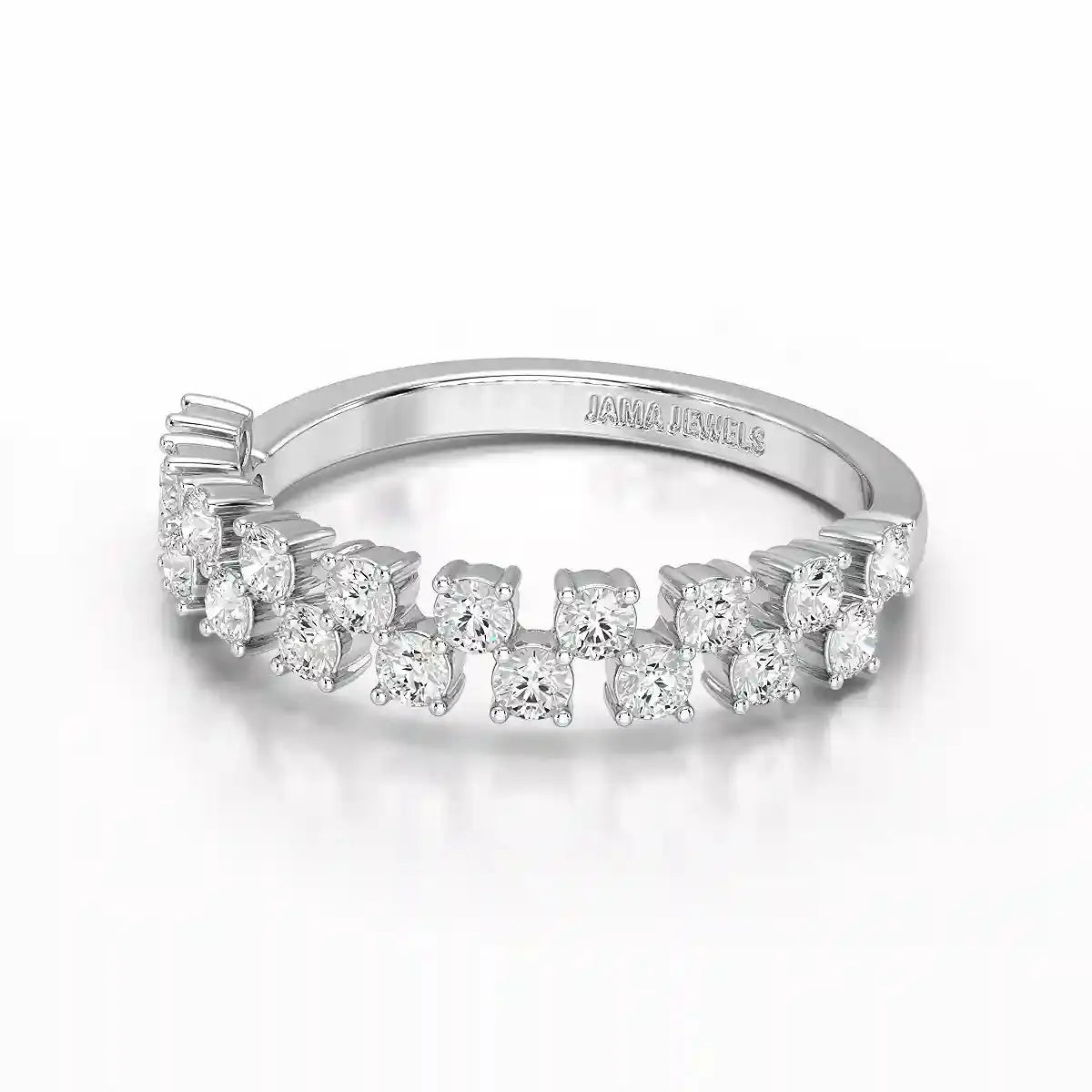 0.7 CT Half Eternity Ring with Two Layer Round Cut Lab Diamonds Jama Jewels
