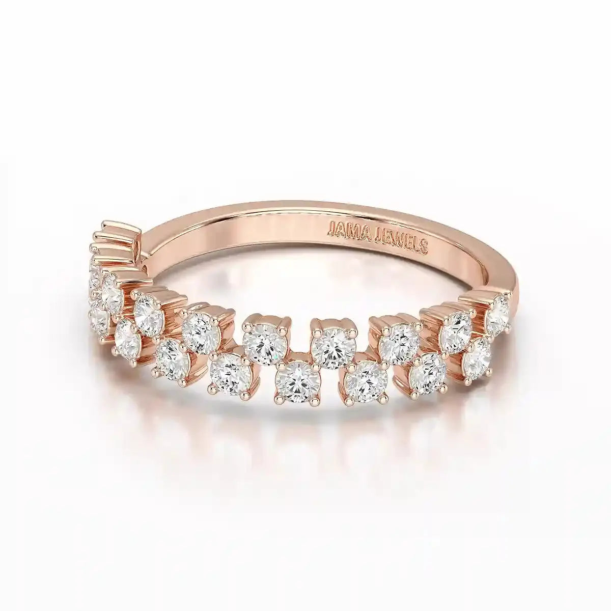 0.7 CT Half Eternity Ring with Two Layer Round Cut Lab Diamonds Jama Jewels