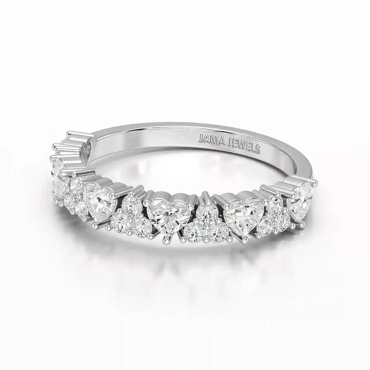 0.8 CT Half Eternity Ring with Round and Heart Cut Lab Diamonds Jama Jewels