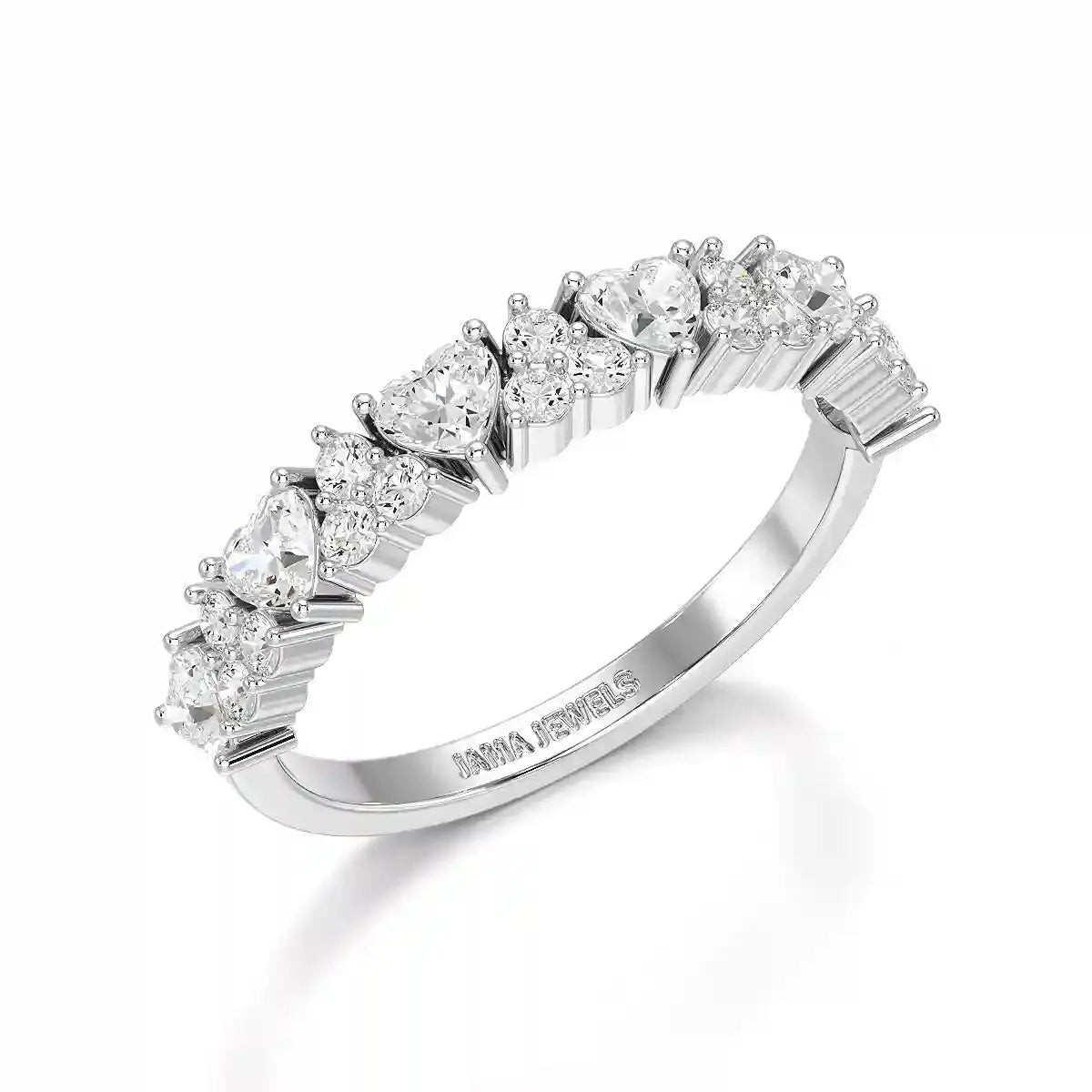 0.8 CT Half Eternity Ring with Round and Heart Cut Lab Diamonds Jama Jewels