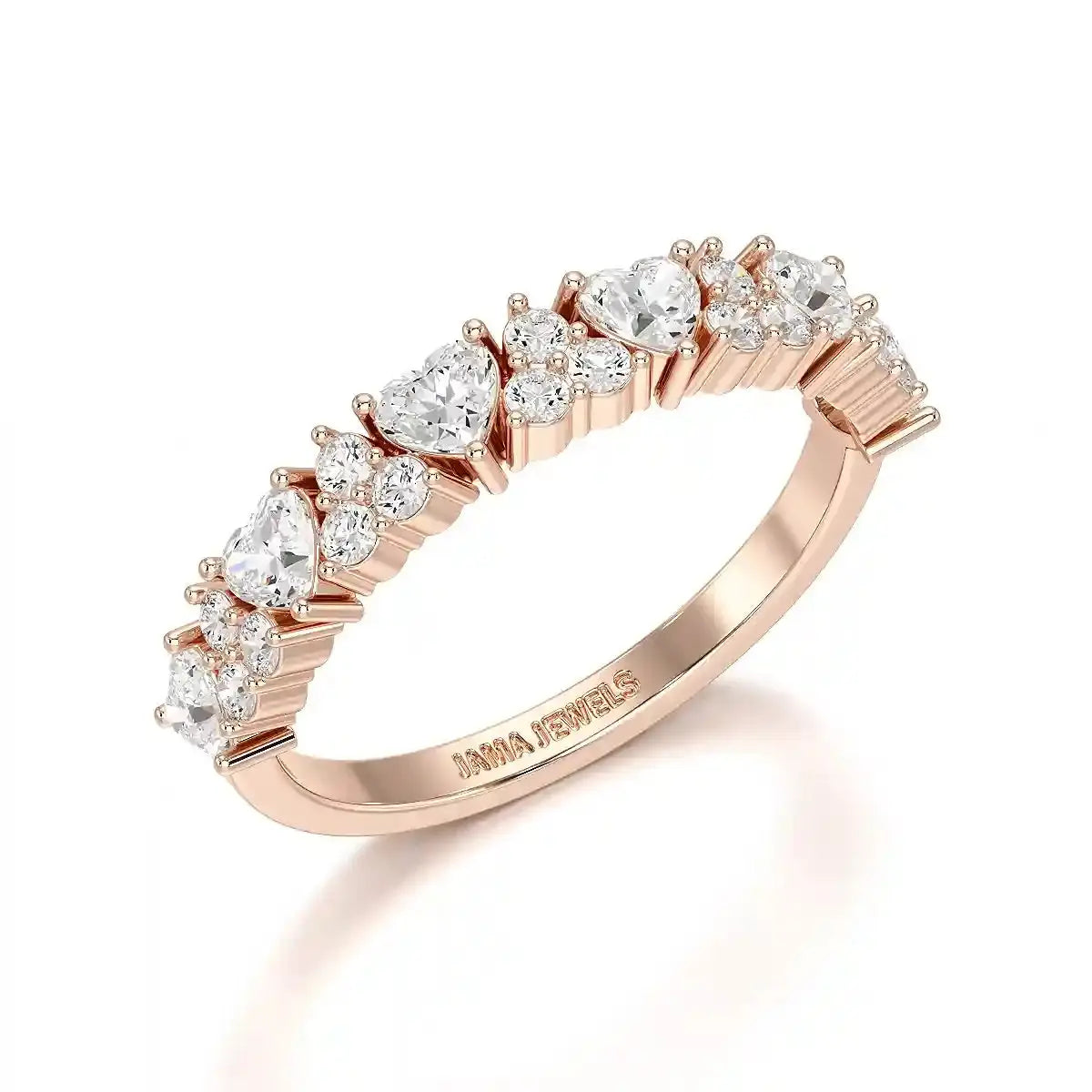 0.8 CT Half Eternity Ring with Round and Heart Cut Lab Diamonds Jama Jewels