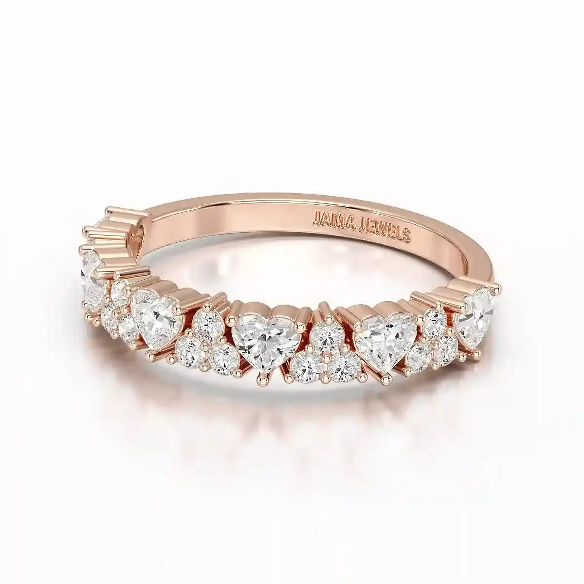 0.8 CT Half Eternity Ring with Round and Heart Cut Lab Diamonds Jama Jewels