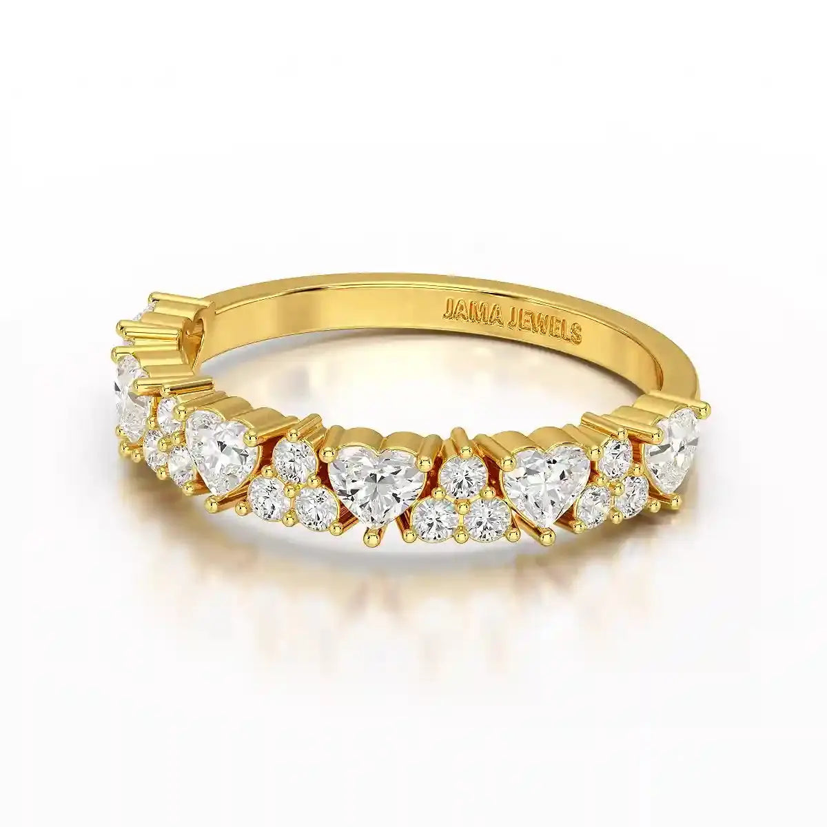 0.8 CT Half Eternity Ring with Round and Heart Cut Lab Diamonds Jama Jewels