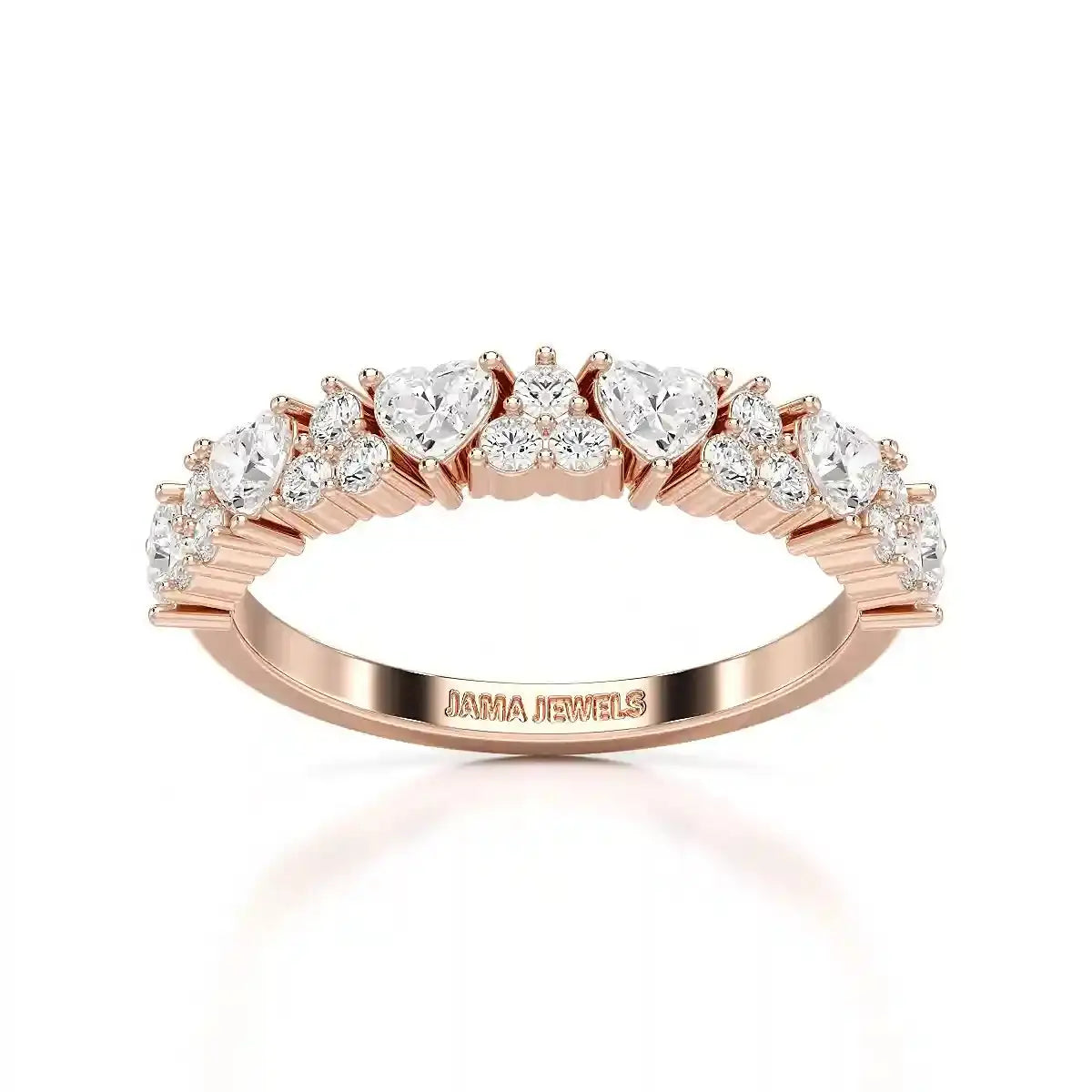 0.8 CT Half Eternity Ring with Round and Heart Cut Lab Diamonds Jama Jewels