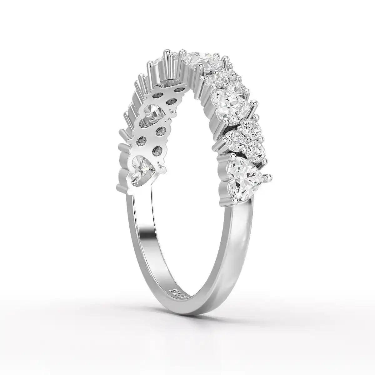 0.8 CT Half Eternity Ring with Round and Heart Cut Lab Diamonds Jama Jewels