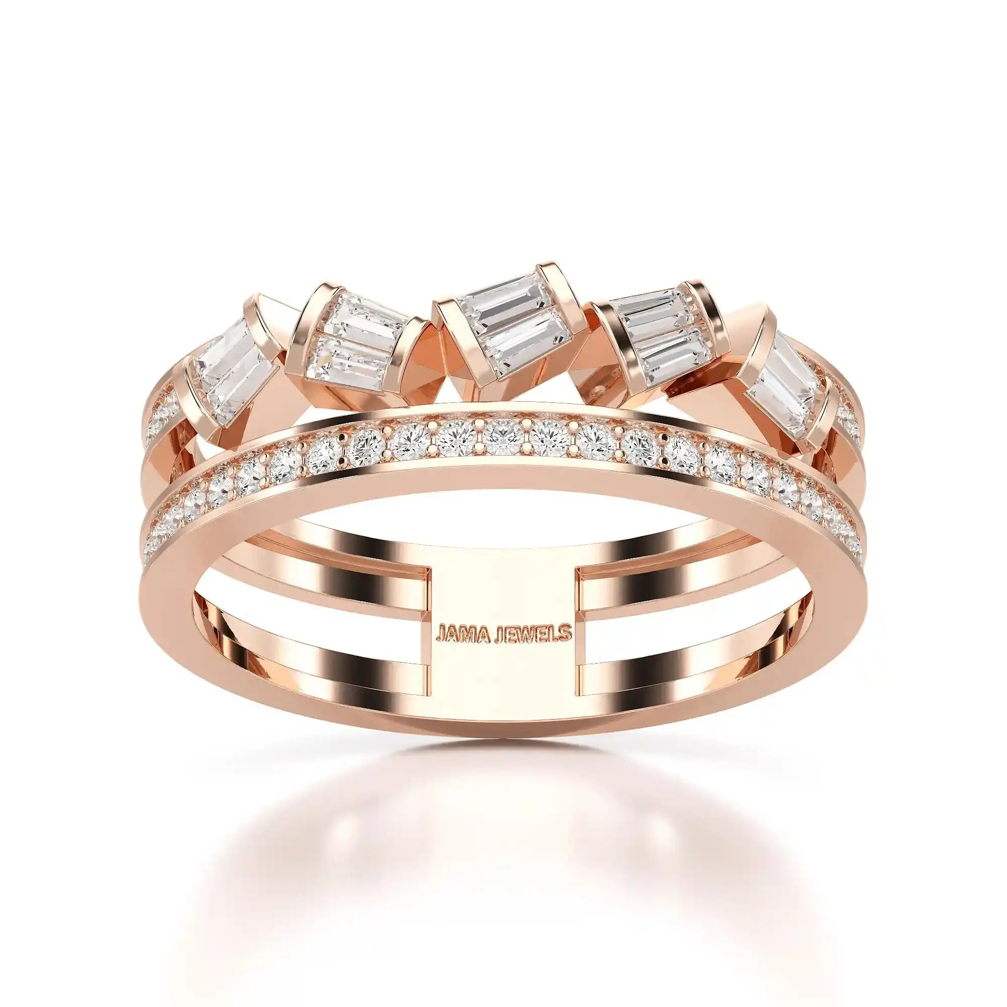 0.50 CT Two Row Ring with Round and Taper Cut Diamonds Jama Jewels