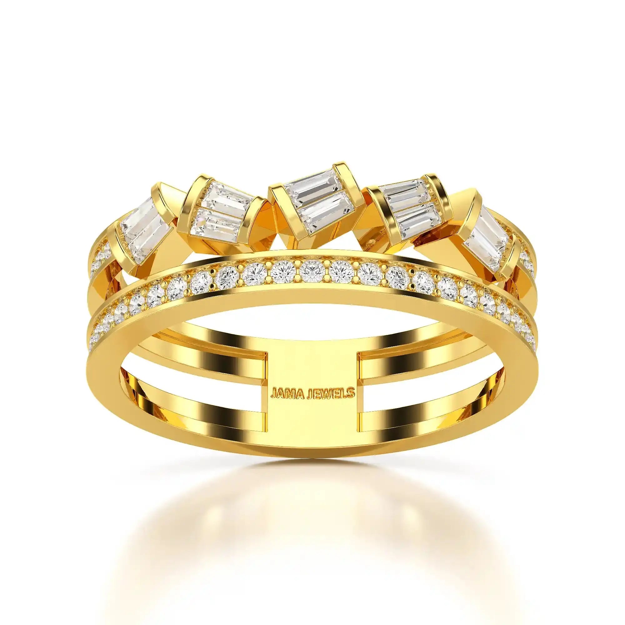 0.50 CT Two Row Ring with Round and Taper Cut Diamonds Jama Jewels