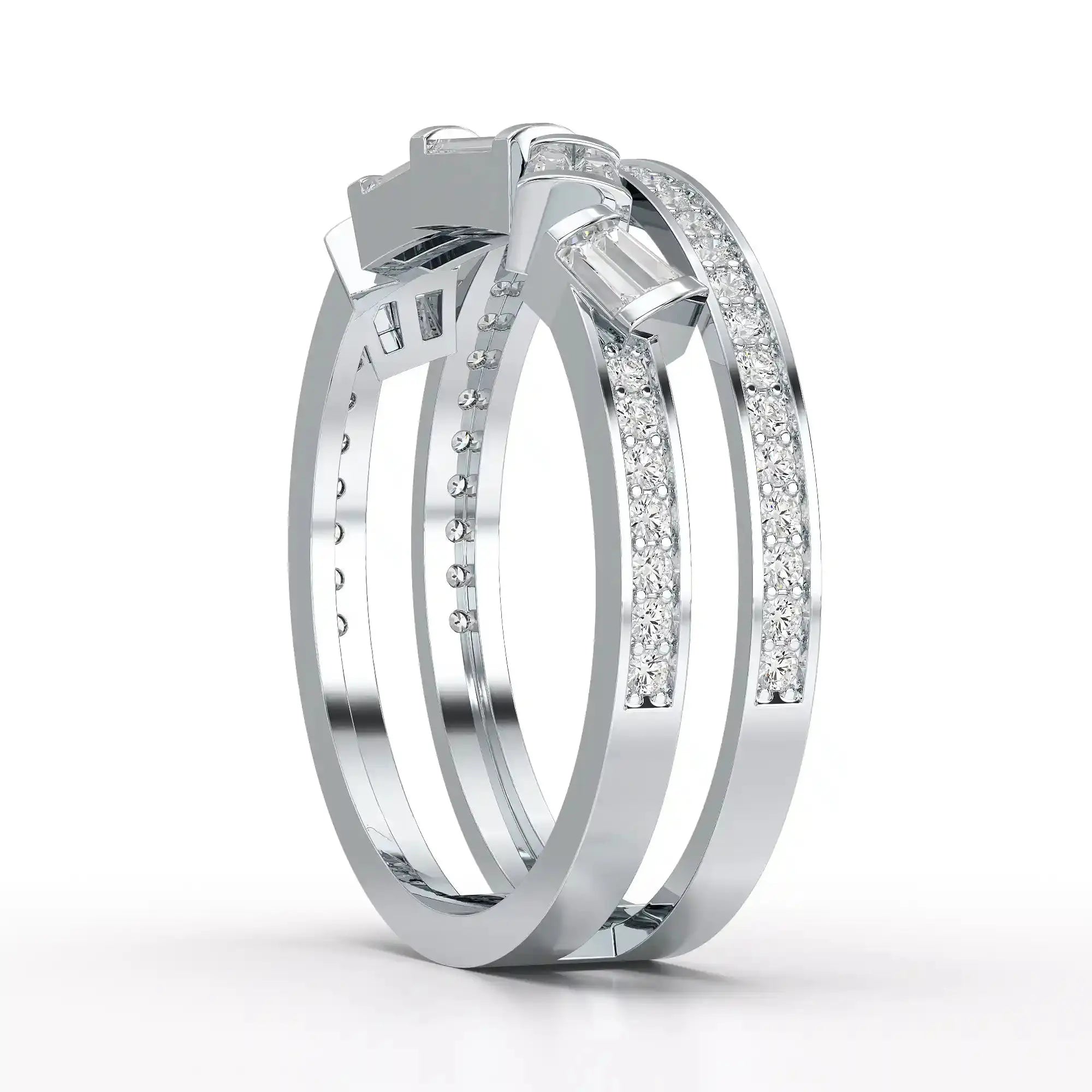 0.50 CT Two Row Ring with Round and Taper Cut Diamonds Jama Jewels