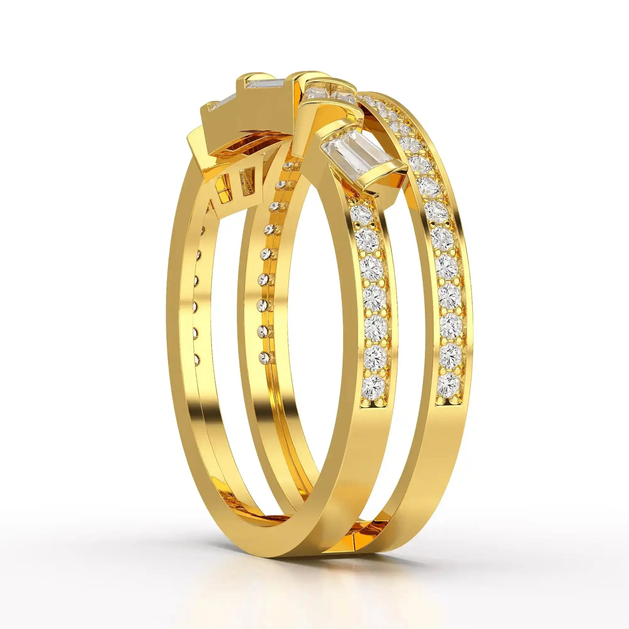 0.50 CT Two Row Ring with Round and Taper Cut Diamonds Jama Jewels