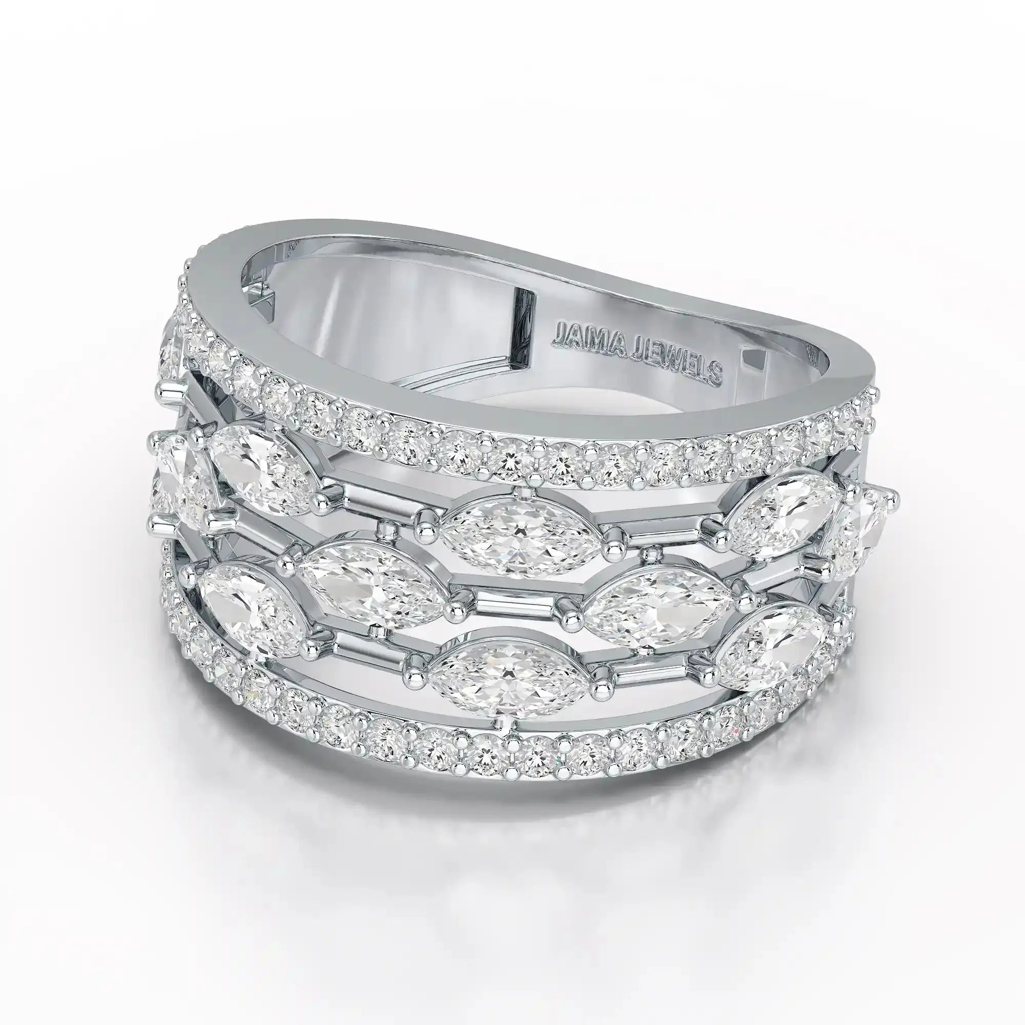 1.75 CT Five Row Ring with Marquise & Round Diamonds Jama Jewels