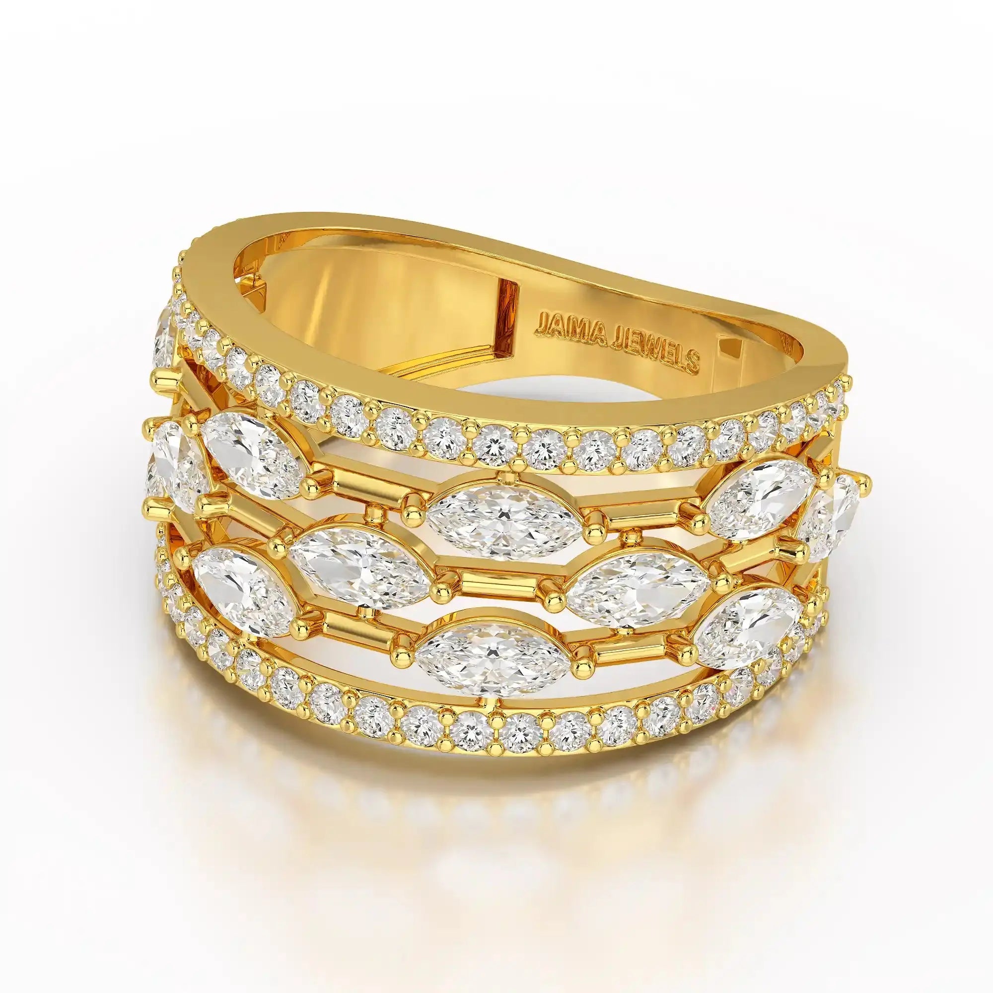 1.75 CT Five Row Ring with Marquise & Round Diamonds Jama Jewels