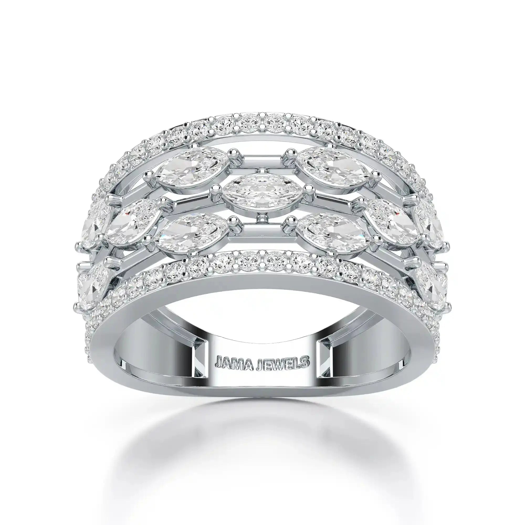1.75 CT Five Row Ring with Marquise & Round Diamonds Jama Jewels