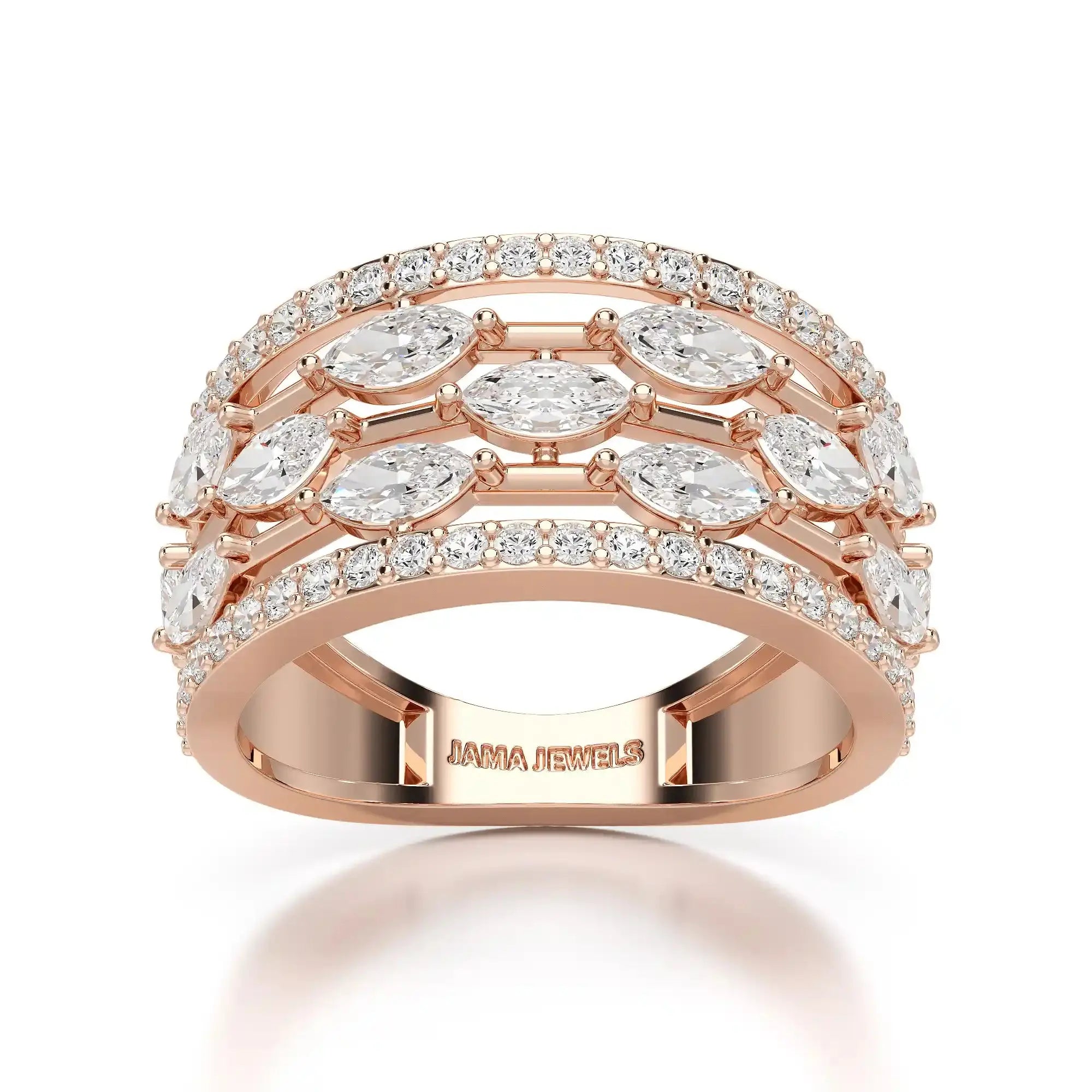 1.75 CT Five Row Ring with Marquise & Round Diamonds Jama Jewels