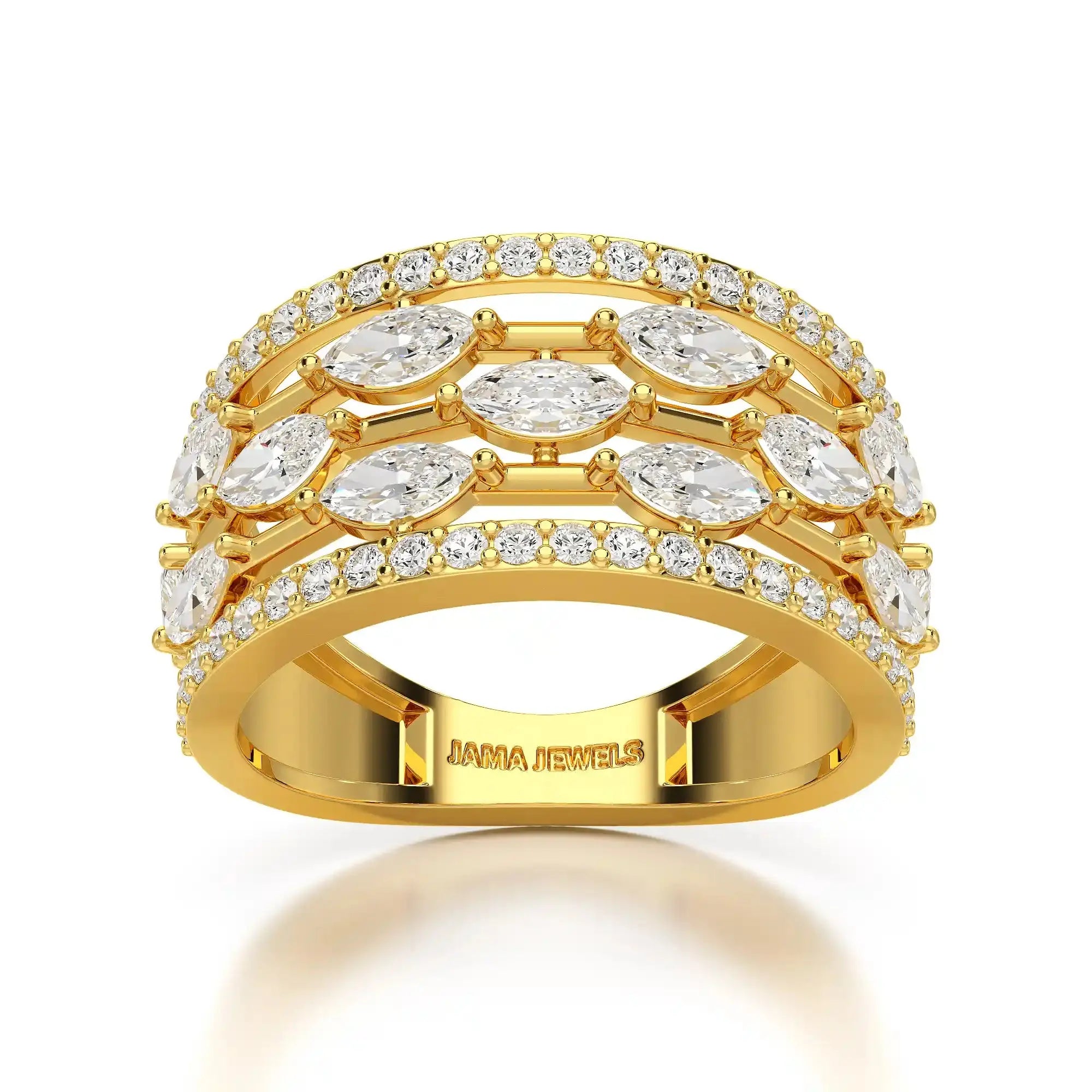 1.75 CT Five Row Ring with Marquise & Round Diamonds Jama Jewels