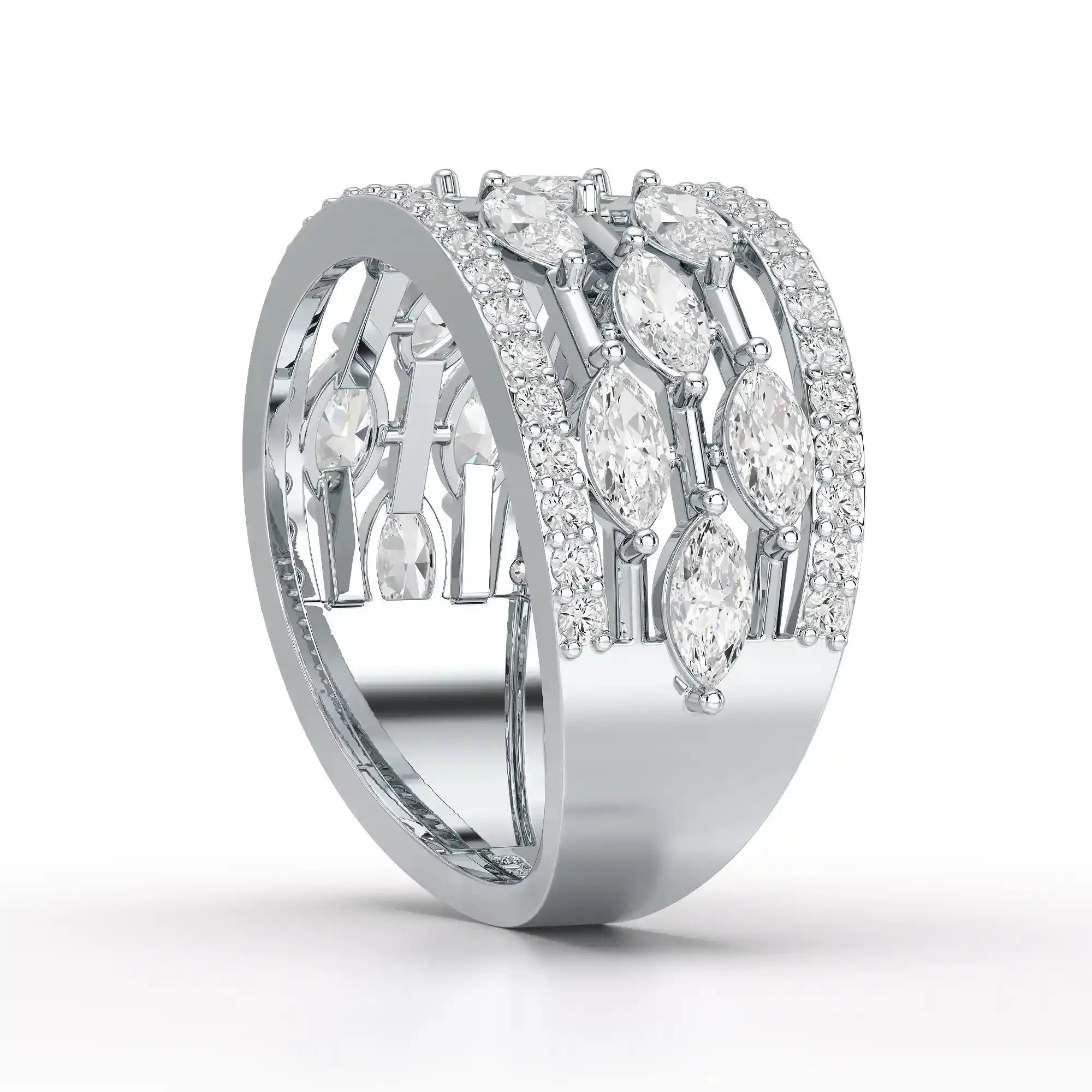 1.75 CT Five Row Ring with Marquise & Round Diamonds Jama Jewels