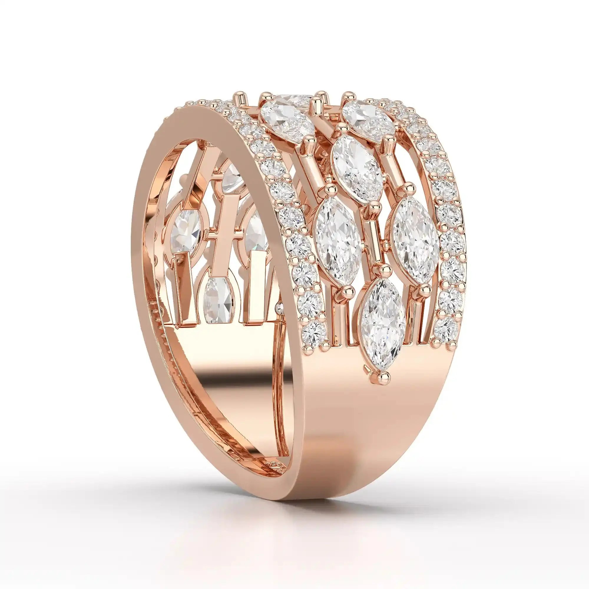 1.75 CT Five Row Ring with Marquise & Round Diamonds Jama Jewels