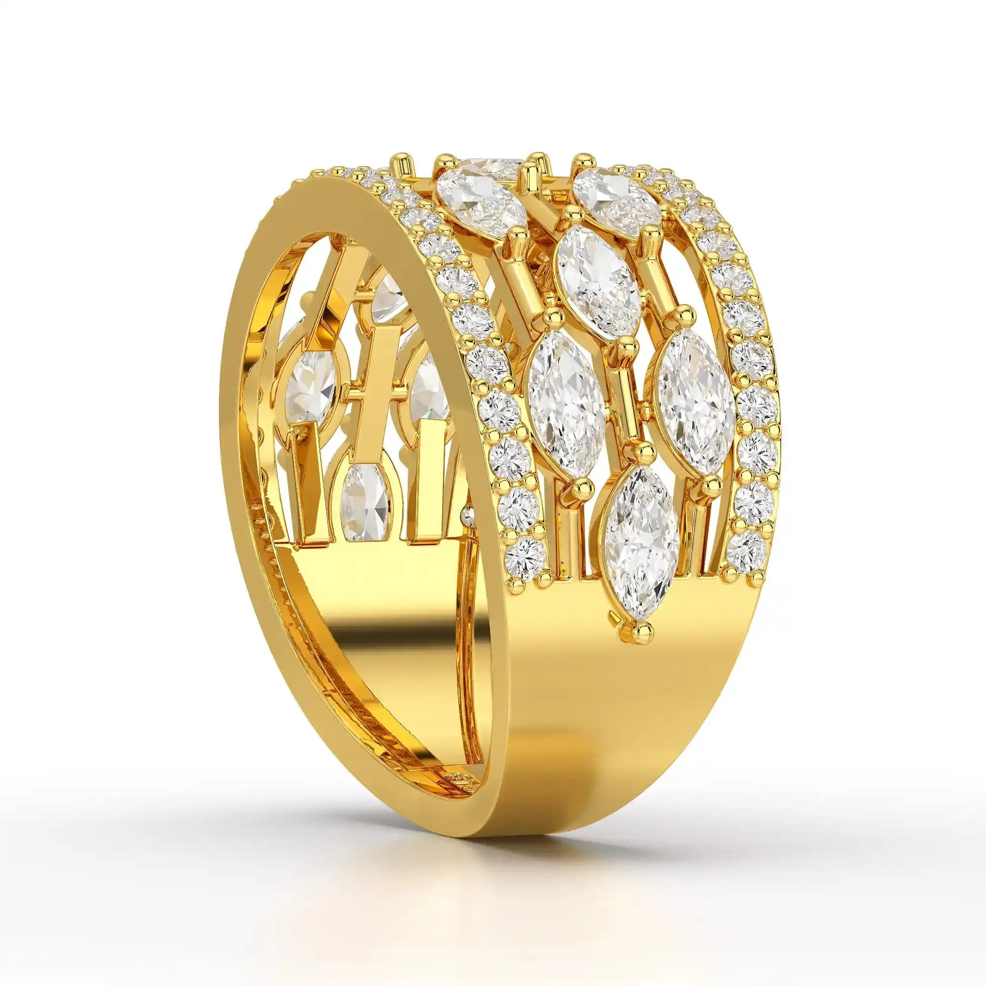 1.75 CT Five Row Ring with Marquise & Round Diamonds Jama Jewels
