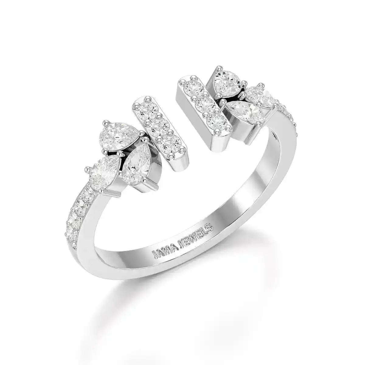 0.5 CT Lab Diamond Open Ring with Pear and Round Cut Diamonds Jama Jewels