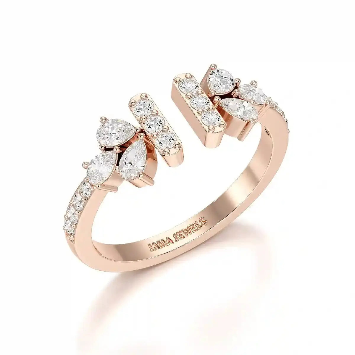 0.5 CT Lab Diamond Open Ring with Pear and Round Cut Diamonds Jama Jewels