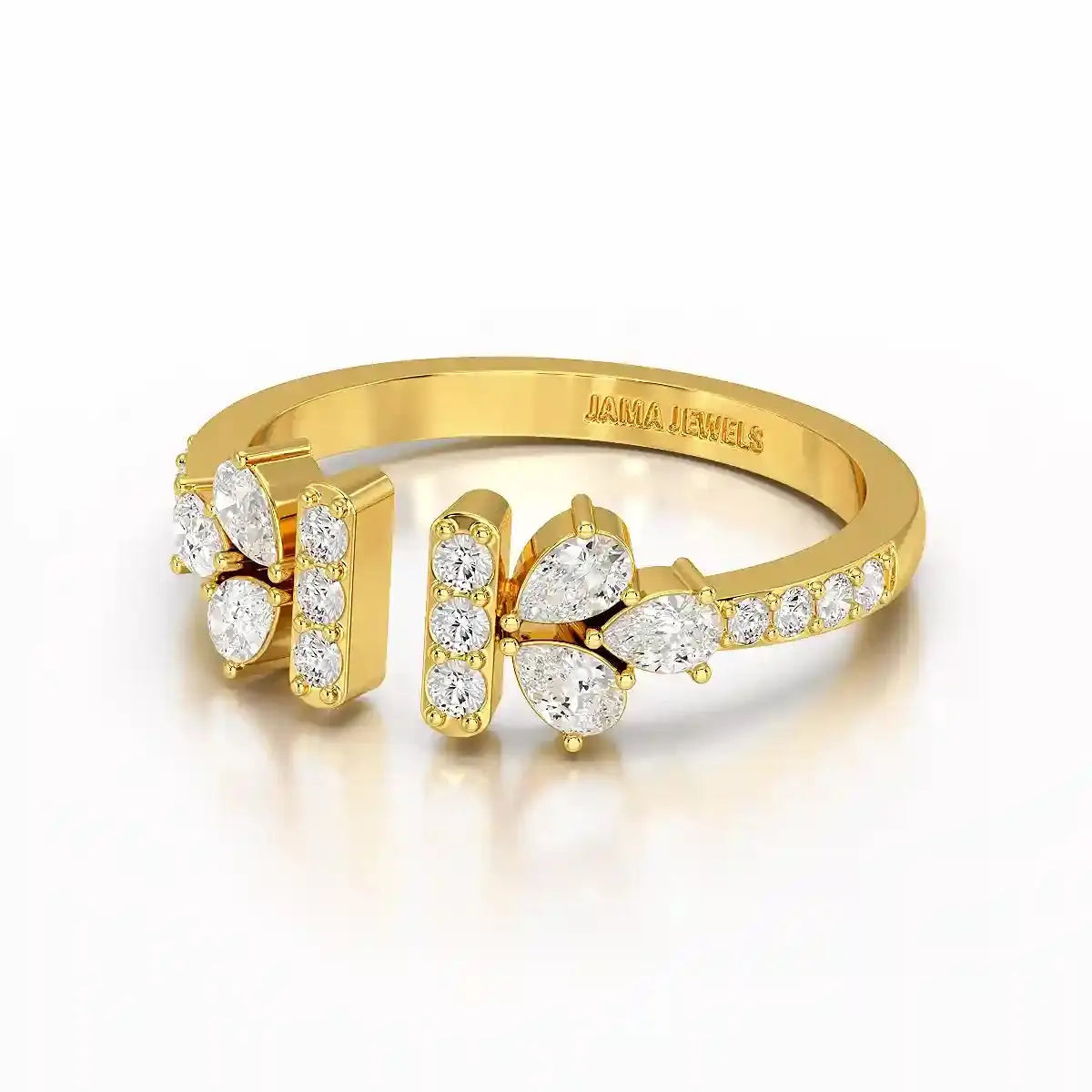 0.5 CT Lab Diamond Open Ring with Pear and Round Cut Diamonds Jama Jewels