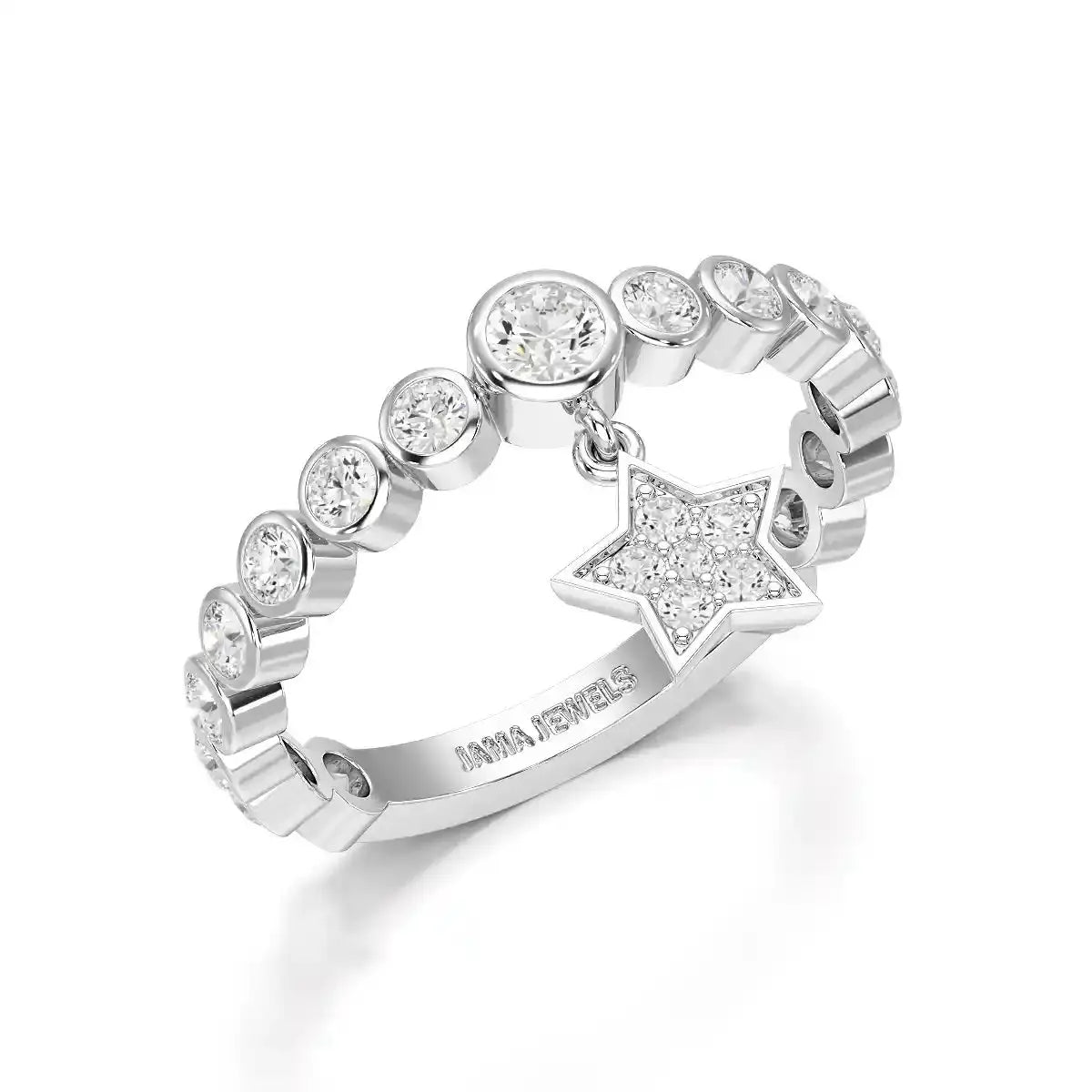 0.70 CT Round Cut Lab Diamond Ring with a Dangling Star Jama Jewels